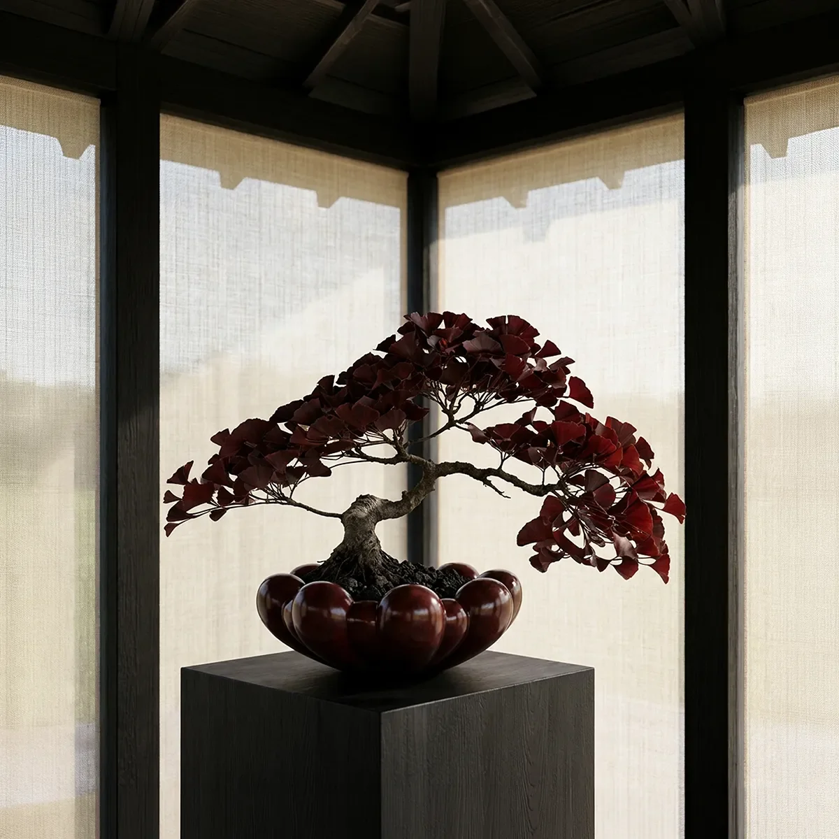 Handgefertigte Dekoschale Bloom Maroon Ø 44 cm