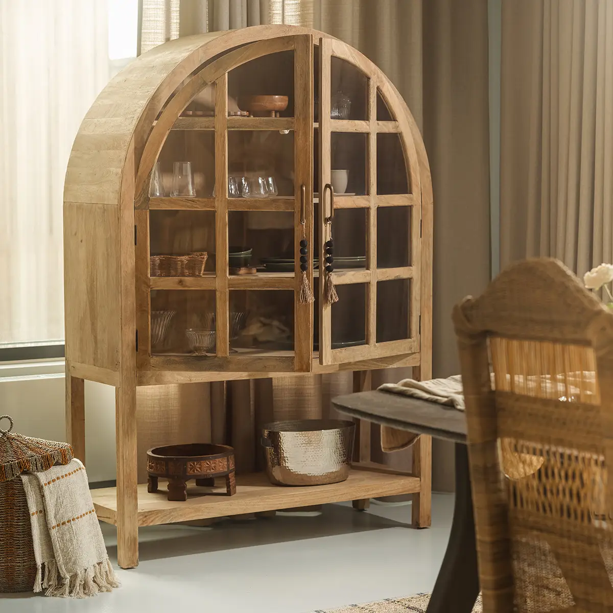 RIKO Vitrinenschrank Natur L125 x B45 x H180 cm