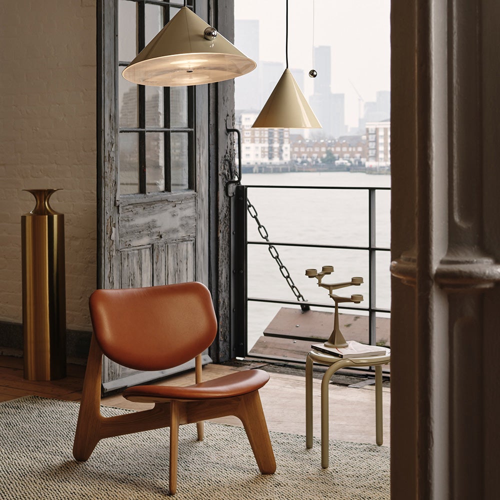 Slab loungesessel naturholz cognacfarbenes leder