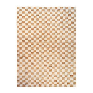 Handgewebter Wollteppich Check 200x300 cm Off-White