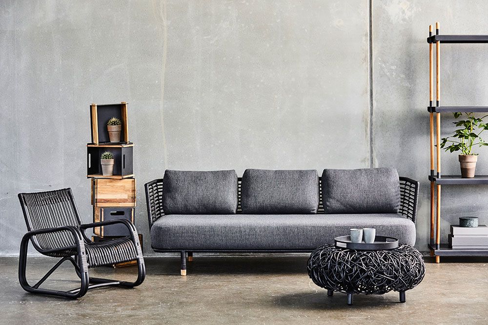 Schlaufenhocker Schwarz Rattan