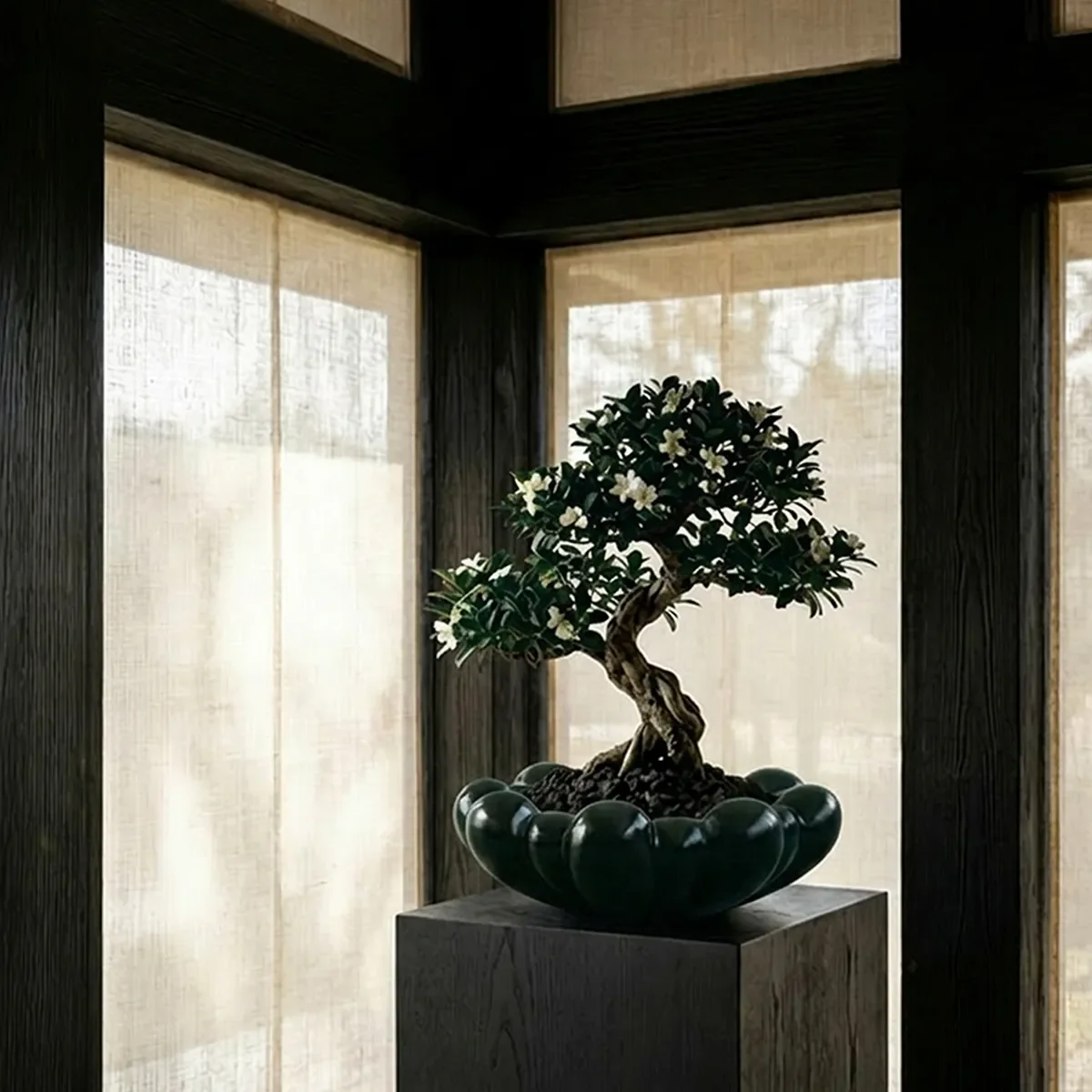 Handgefertigte Dekoschale Bloom Dark Green Ø 44 cm