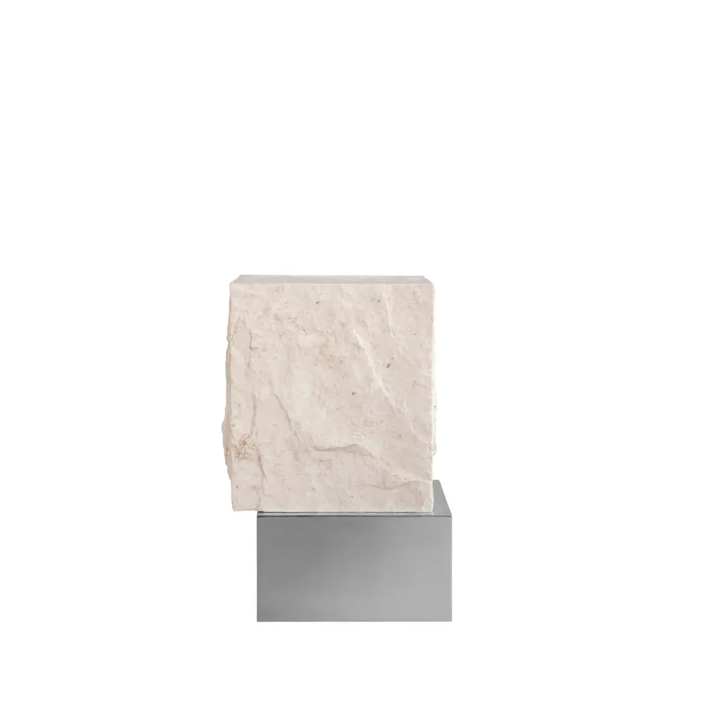 Temple Couchtisch hoch – Chrom / Limestone
