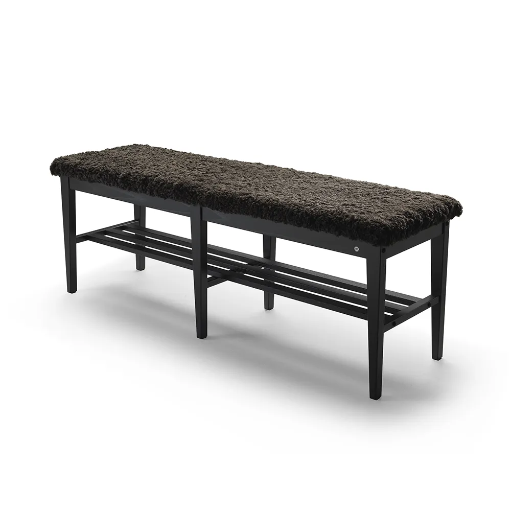 Nadja Bench 130 cm Esche schwarz gebeizt/Schafsleder braun