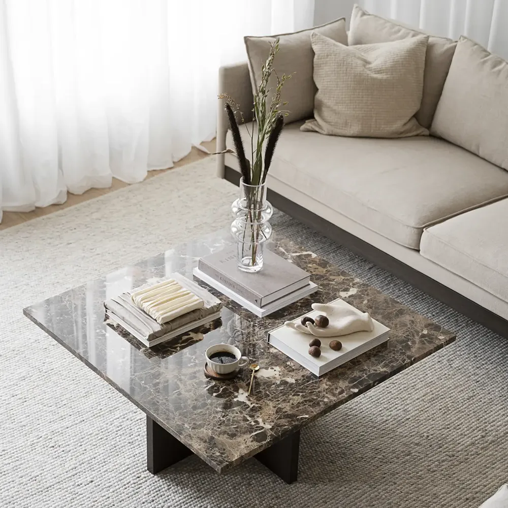 Brooksville Couchtisch 90x90 cm brauner marmor/eiche