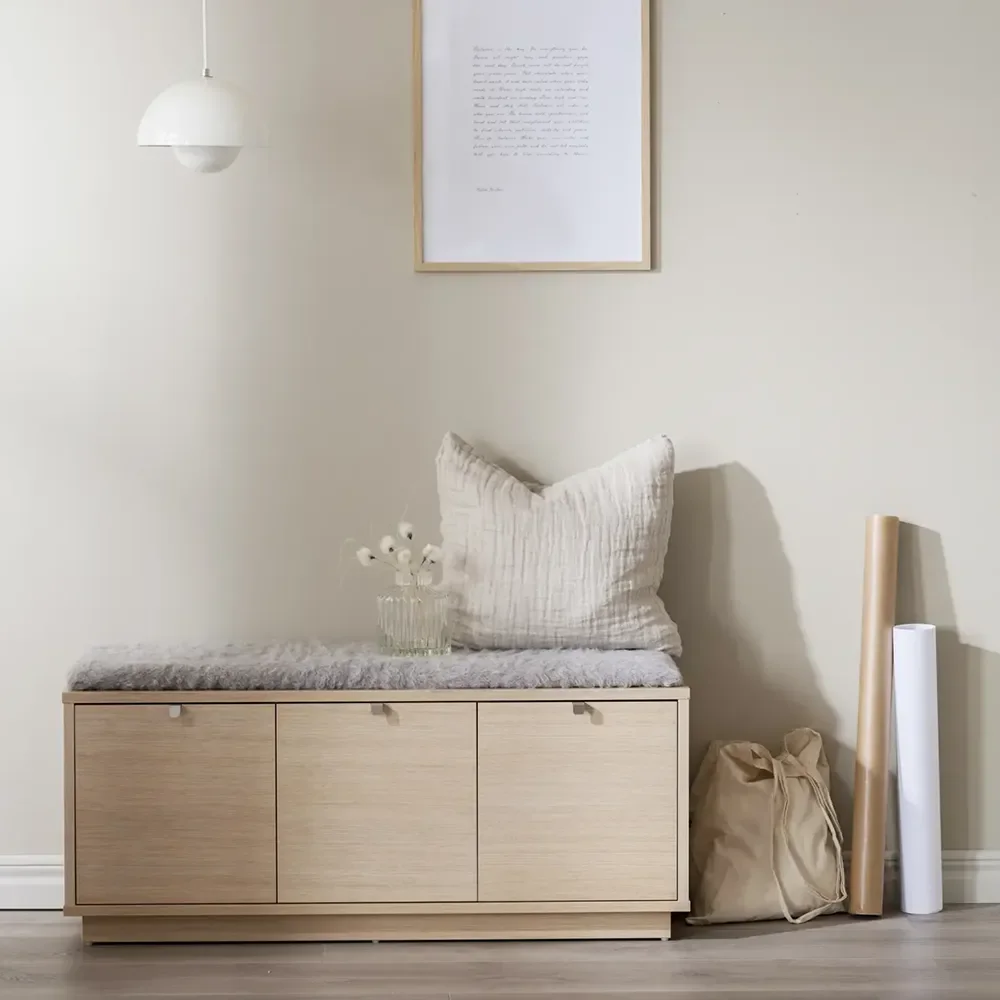 Confetti Aufbewahrungsbank Eiche weiß pigmentiert/Schafslederoptik