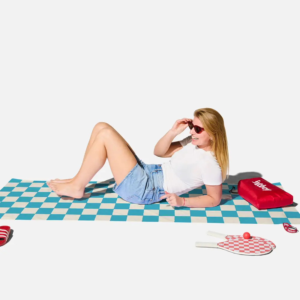 Beach baggy XL schnelltrocknend, Schachbrettmuster Azur