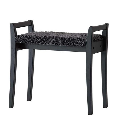 Meja Hocker Schwarz gebeizt Eiche/Schafsfell Dunkelgrau