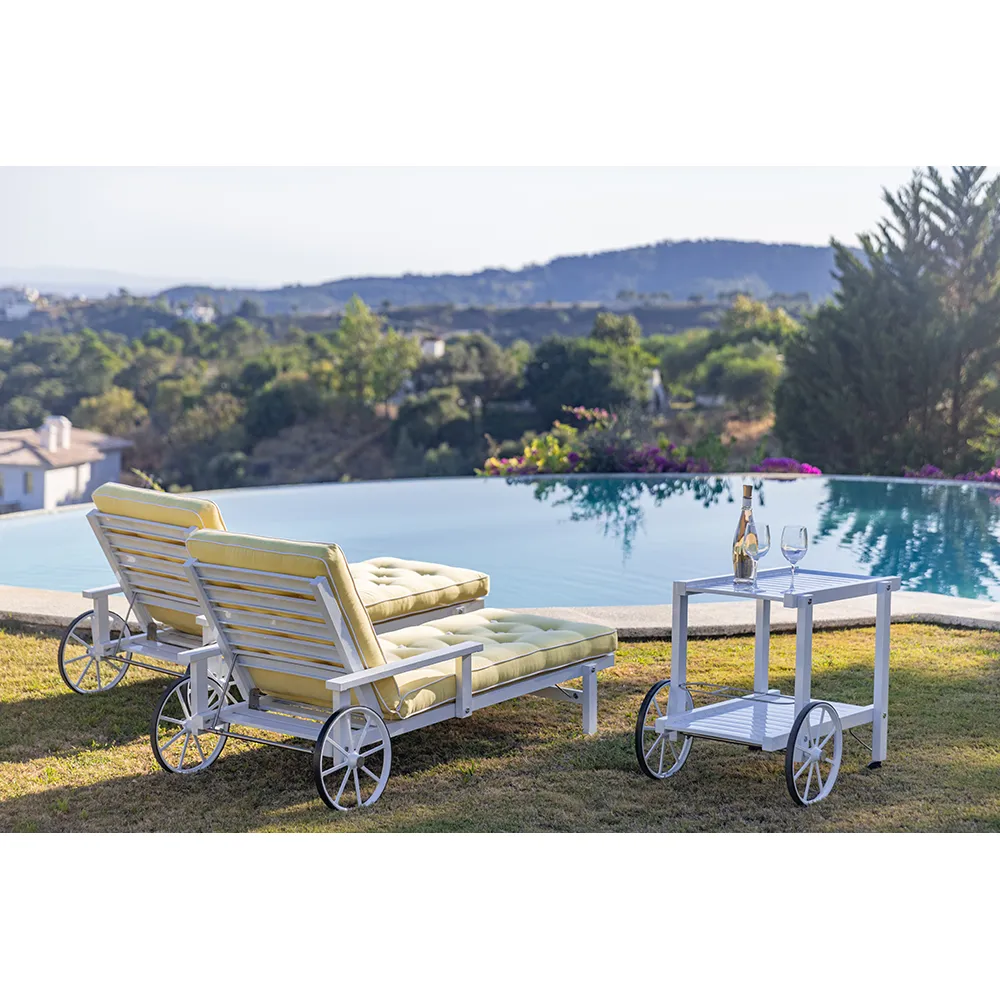 Sonnenliege mit Armlehnen Weiß Aluminium