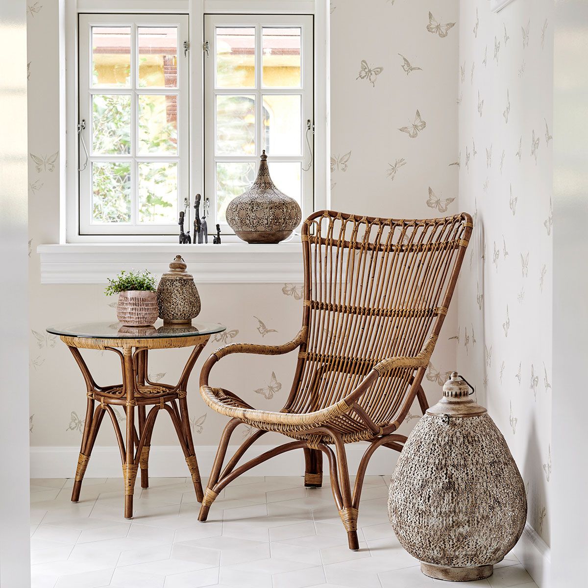 Monet Fußhocker Rattan Taupe