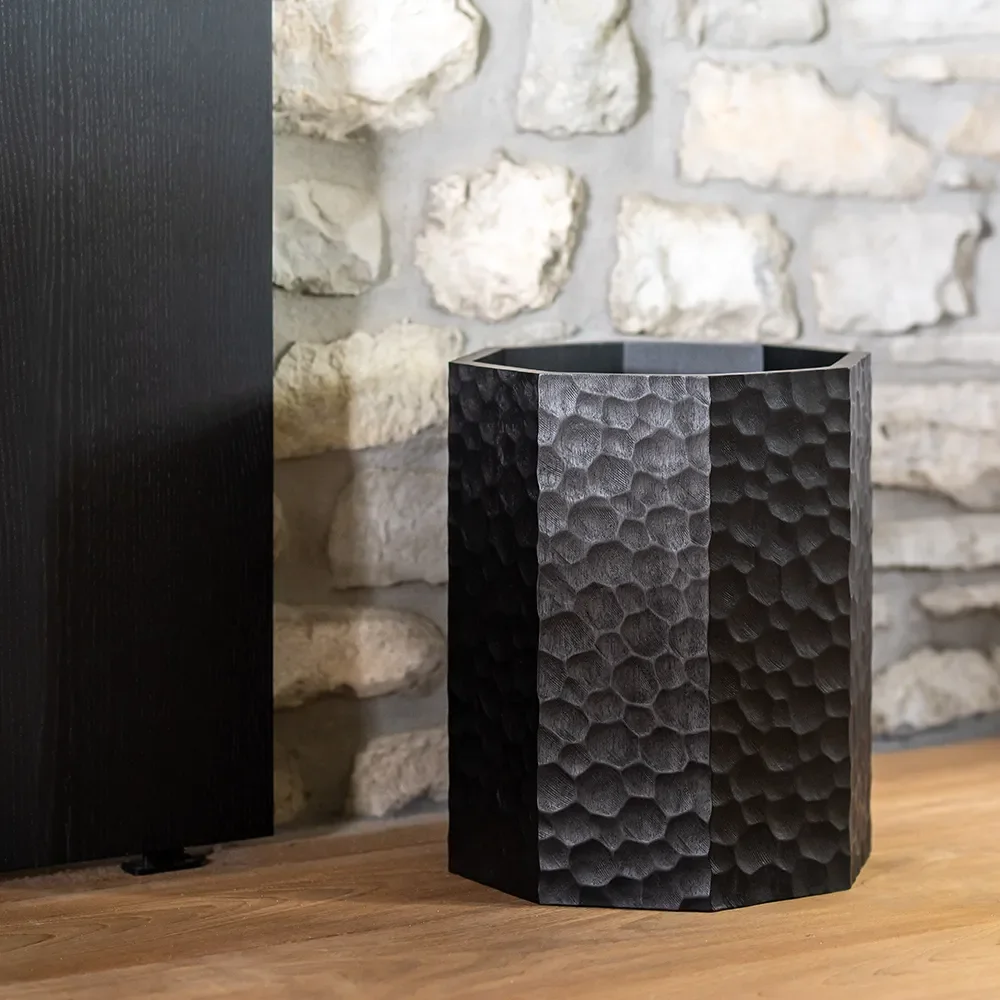 Chopped Papierkorb schwarz lackiertes Mahagoni