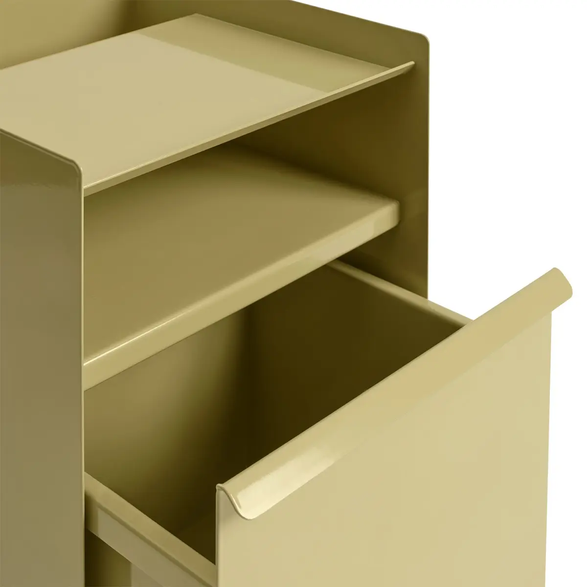 Folded Trolley Höhe 61,5 cm mit Schublade – abschließbare Schublade – Dunkelbeige-Grün