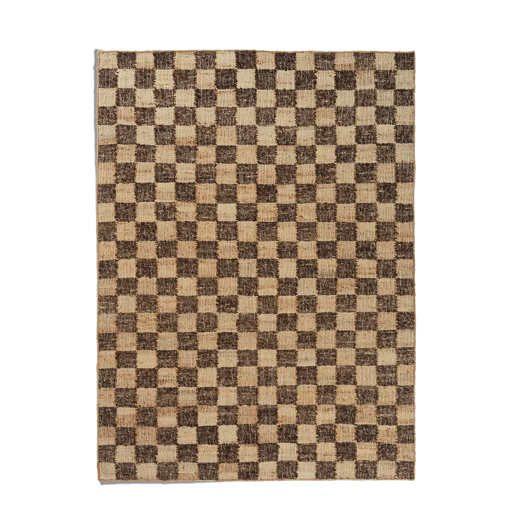 Handgewebter Wollteppich Check 140x200 cm Coffee