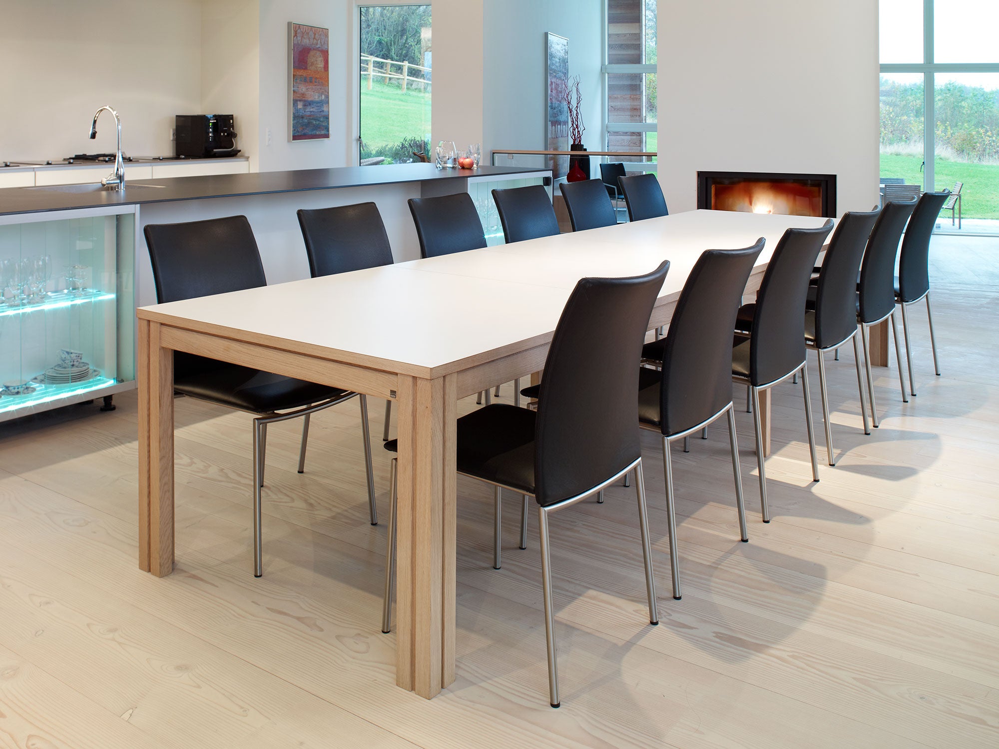 Sm24 Tisch Eiche Schwarz Lackiert 200-356(512)X100X73Cm 