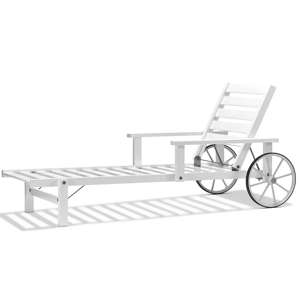 Sonnenliege mit Armlehnen Weiß Aluminium