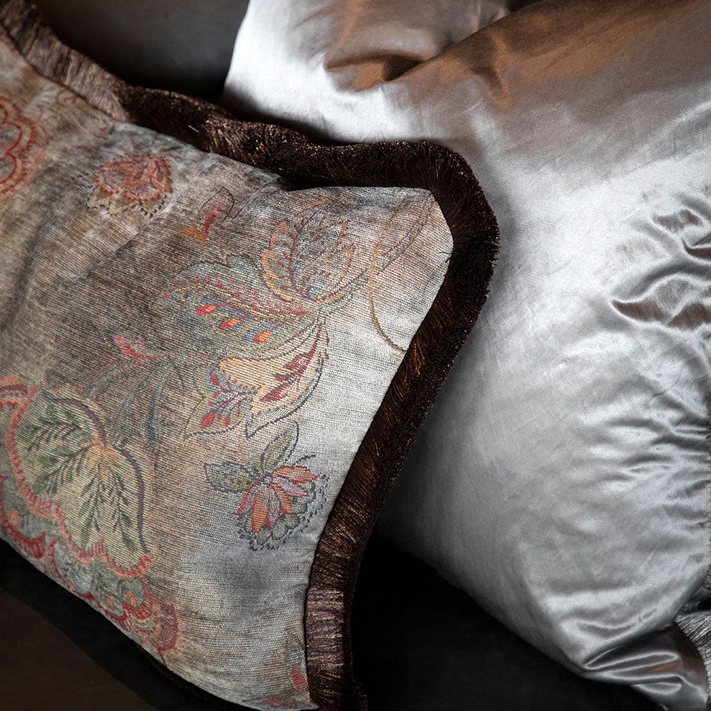 Miralago Blume Taupe Kissenbezug Fransen 50X50