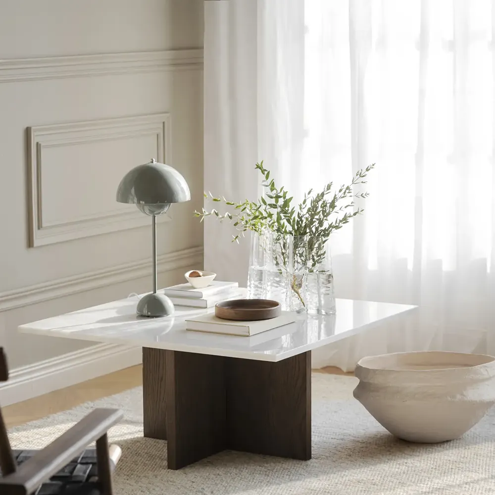 Brooksville Couchtisch 90x90 cm weißer marmor/eiche