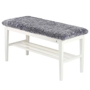 Nadja Bench Weiß lackiert Birke/Schafsfell hellgrau