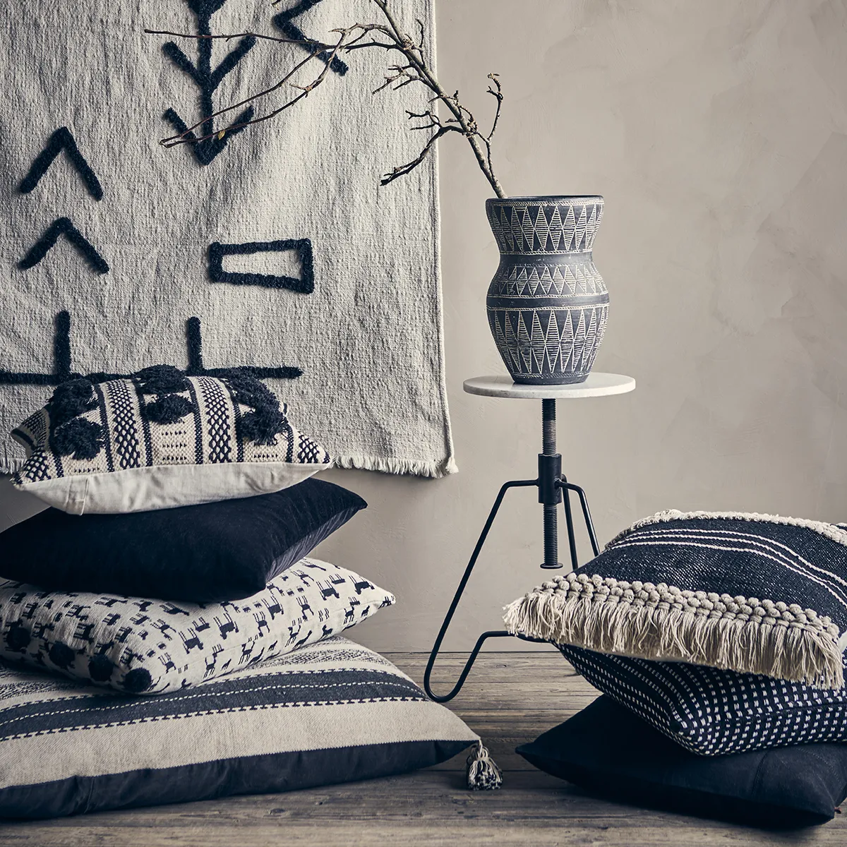 MINNA Kissenbezug elfenbein/schwarz