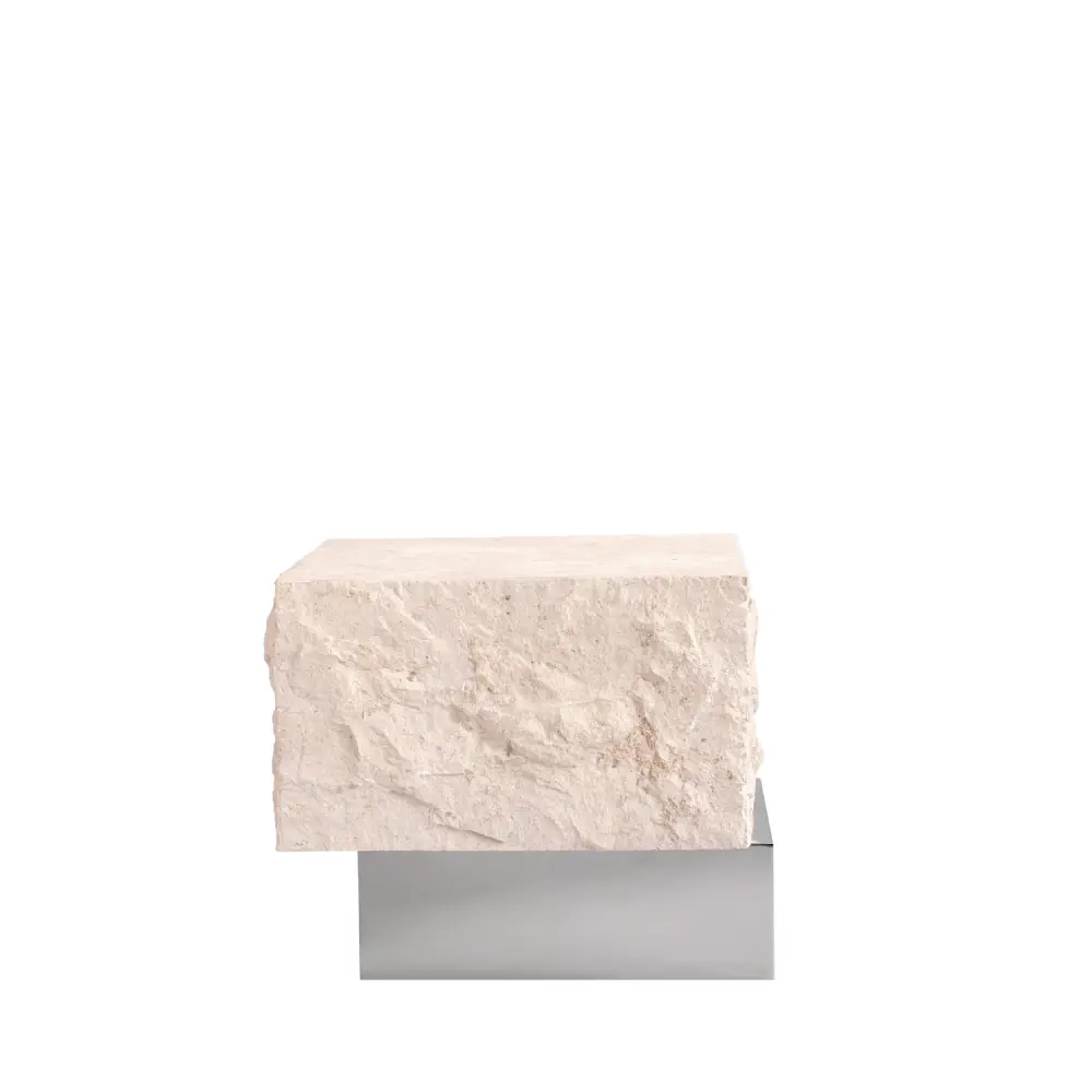 Temple Couchtisch, niedrig – Chrom / Limestone