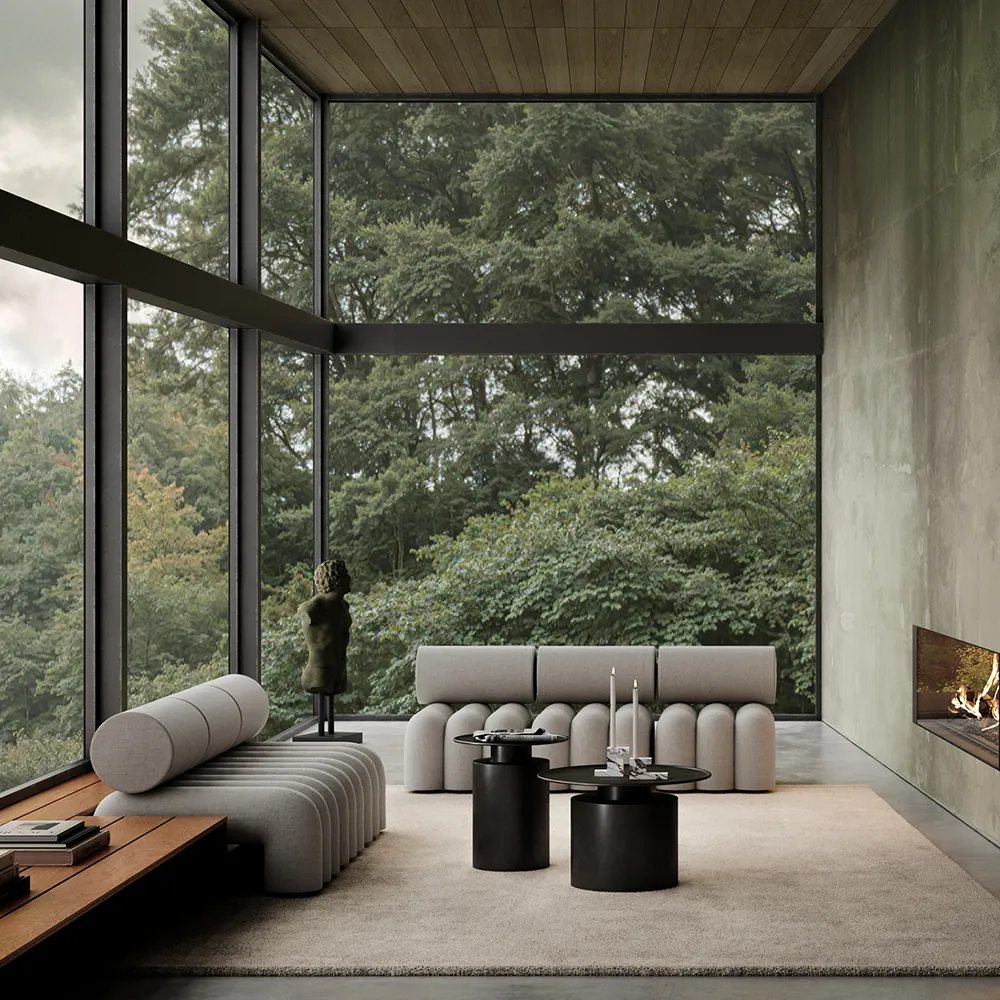 Pillar-Couchtisch niedrig – Gebranntes Schwarz
