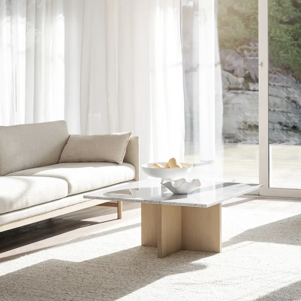 Brooksville Couchtisch 90x90 cm weißer marmor/weiß pigmentierte eiche