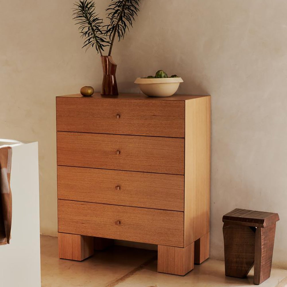  Kuben Kommode 1x4 - Natürliches Eichenfurnier