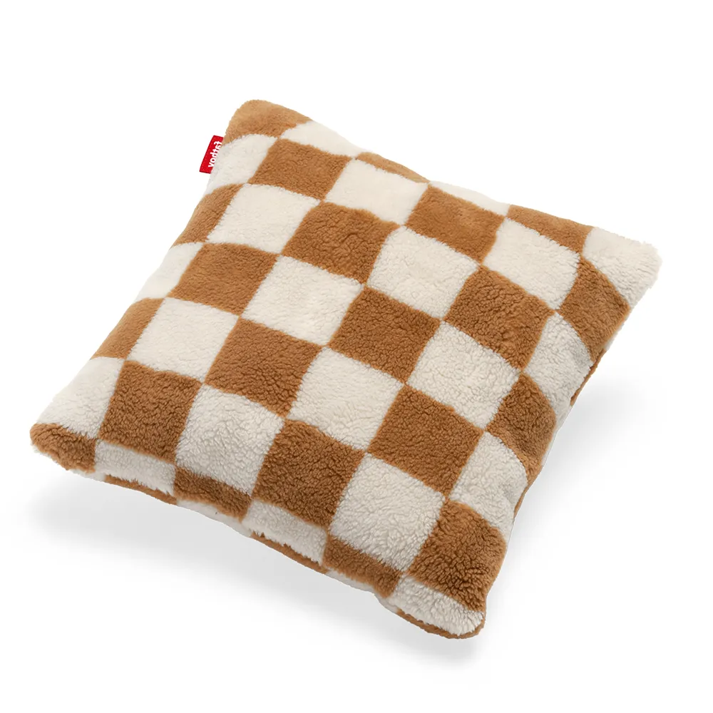 Square Kissen Teddy Chess Almond Creme