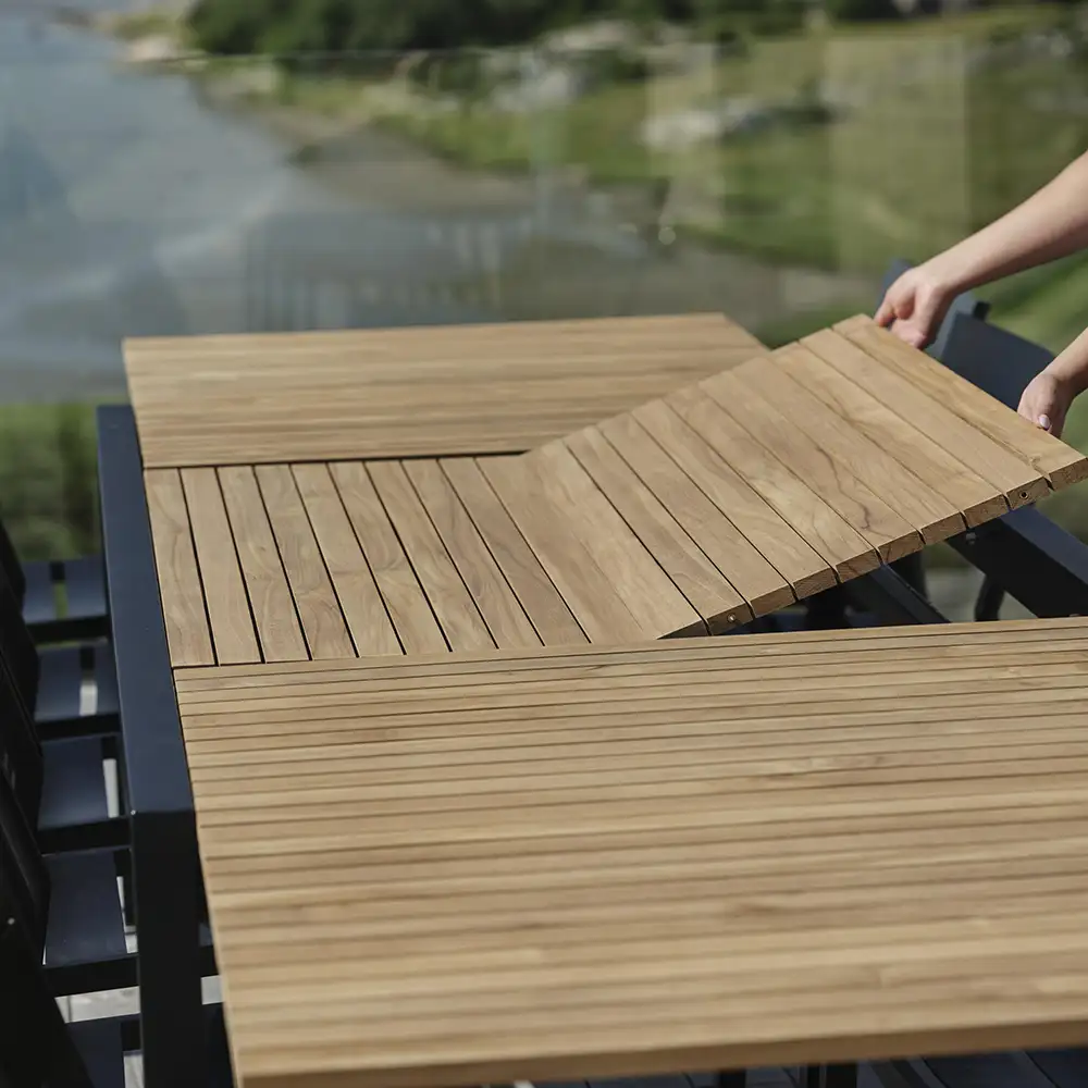 Naos Esstisch 100x220-320 cm schwarz/teak