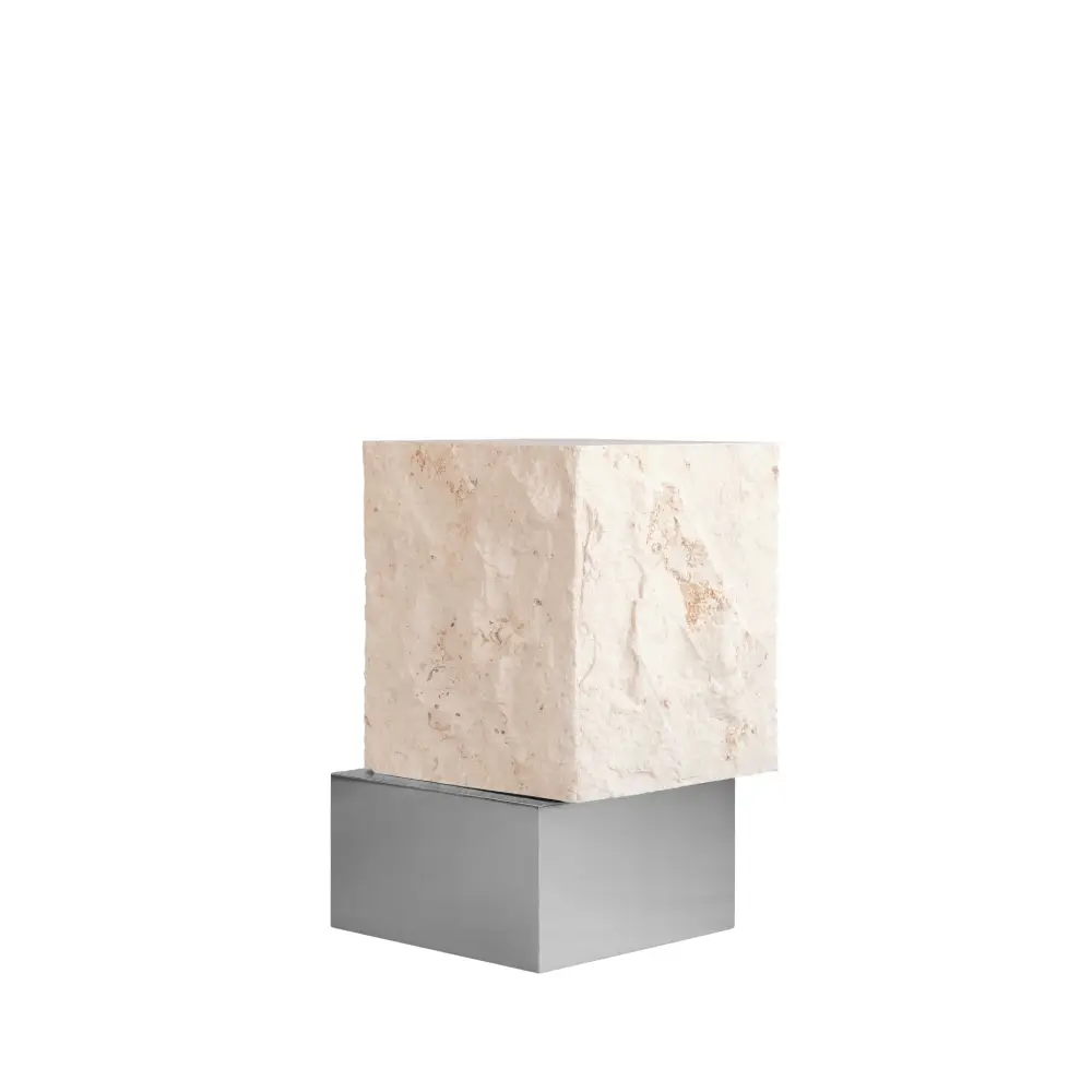 Temple Couchtisch hoch – Chrom / Limestone