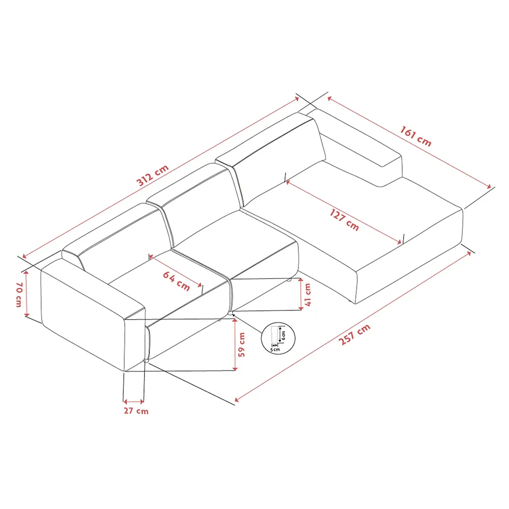 Willard Sofa 4-Sitzer mit Chaiselongue rechts Stoff Alice hellbeige