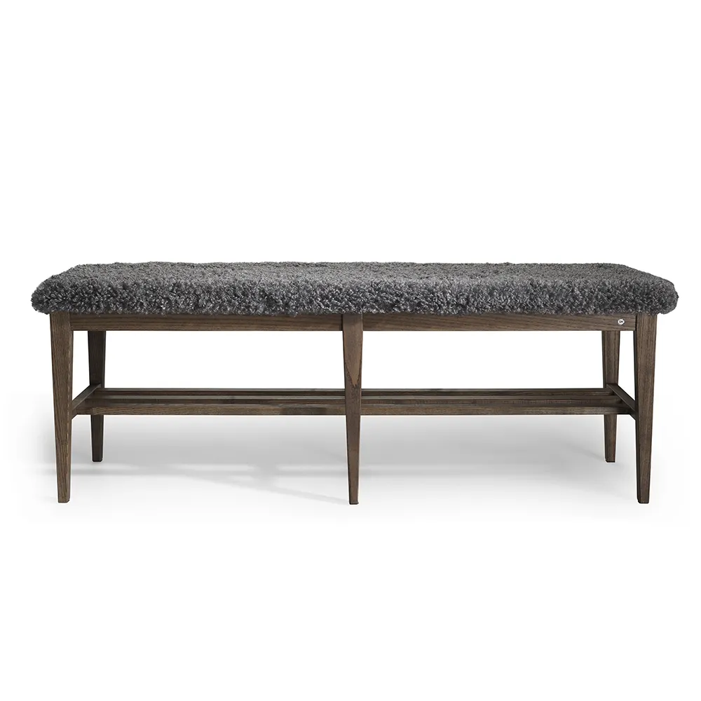 Nadja Bank 130 cm Braun Geölte Esche/Schafsfelloptik Grau