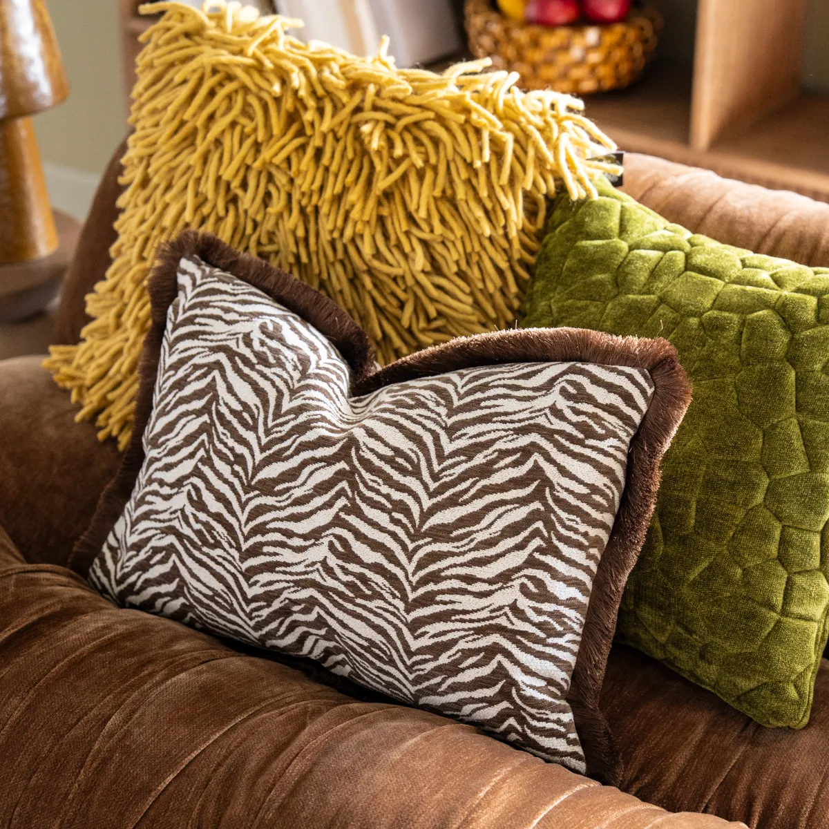 Dekokissen mit Fransen Tigra Brown 40x60 cm