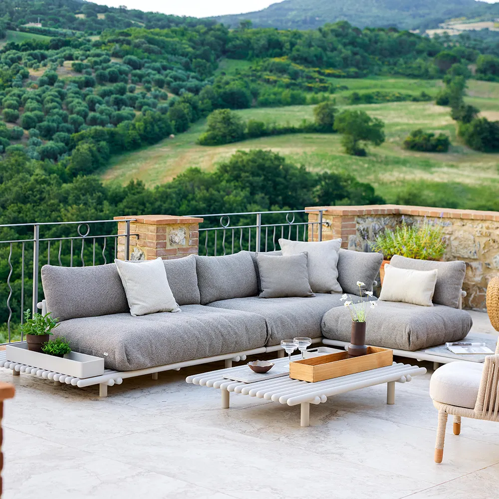 Sticks Sofa mit Chaiselongue Alu/light brown