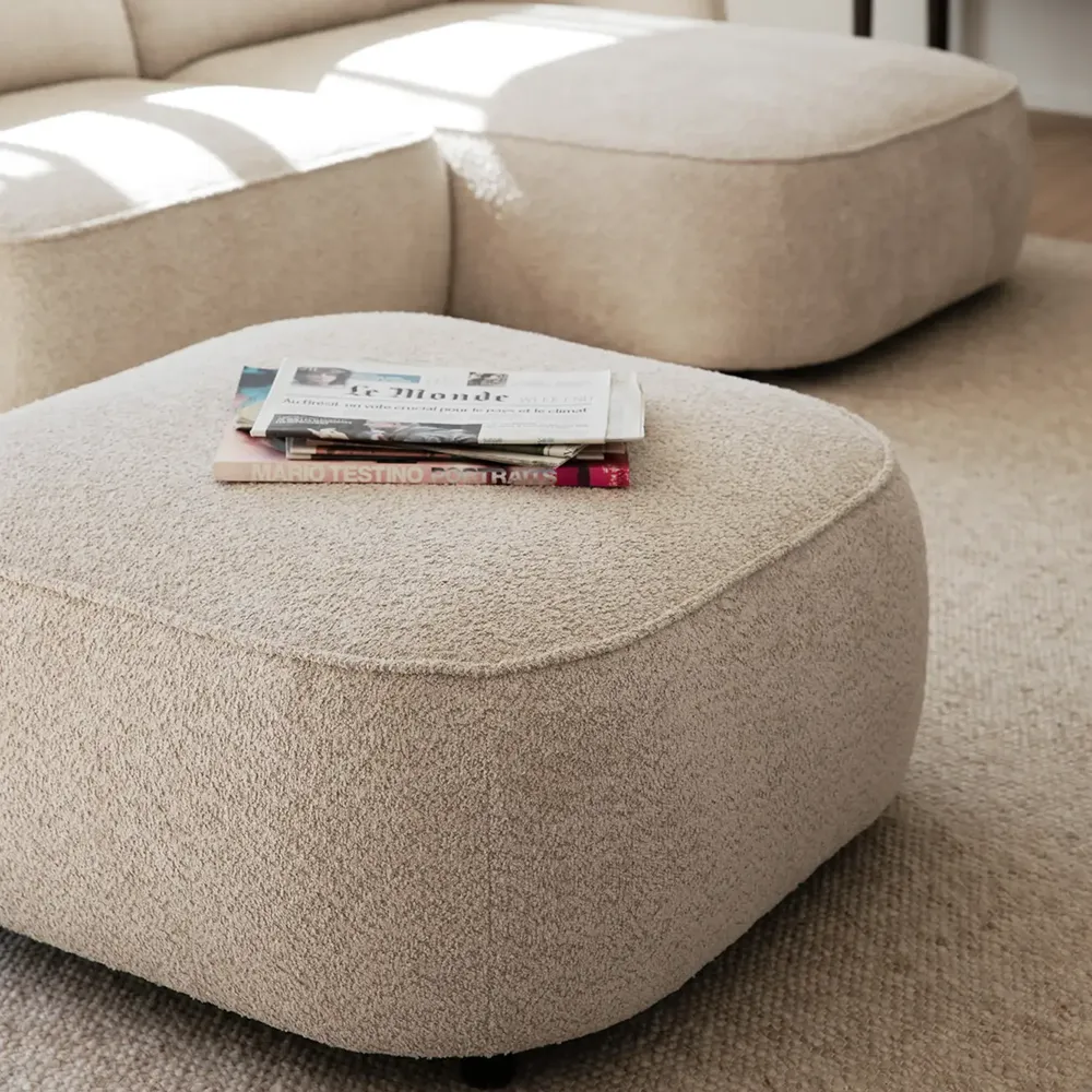 Norris Fußhocker hellbeiger Stoff Anna hellbeige