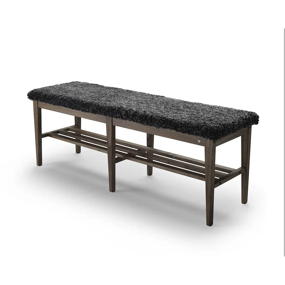 Nadja Bench 130 cm Braun Geölte Esche/Schafsfell Dunkelgrau