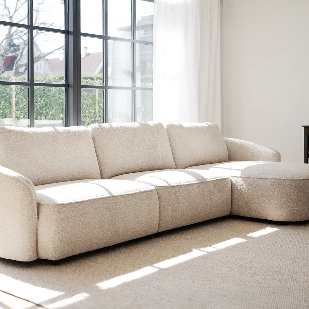 Norris Sofa 4-Sitzer mit Chaiselongue rechts Stoff Anna hellbeige