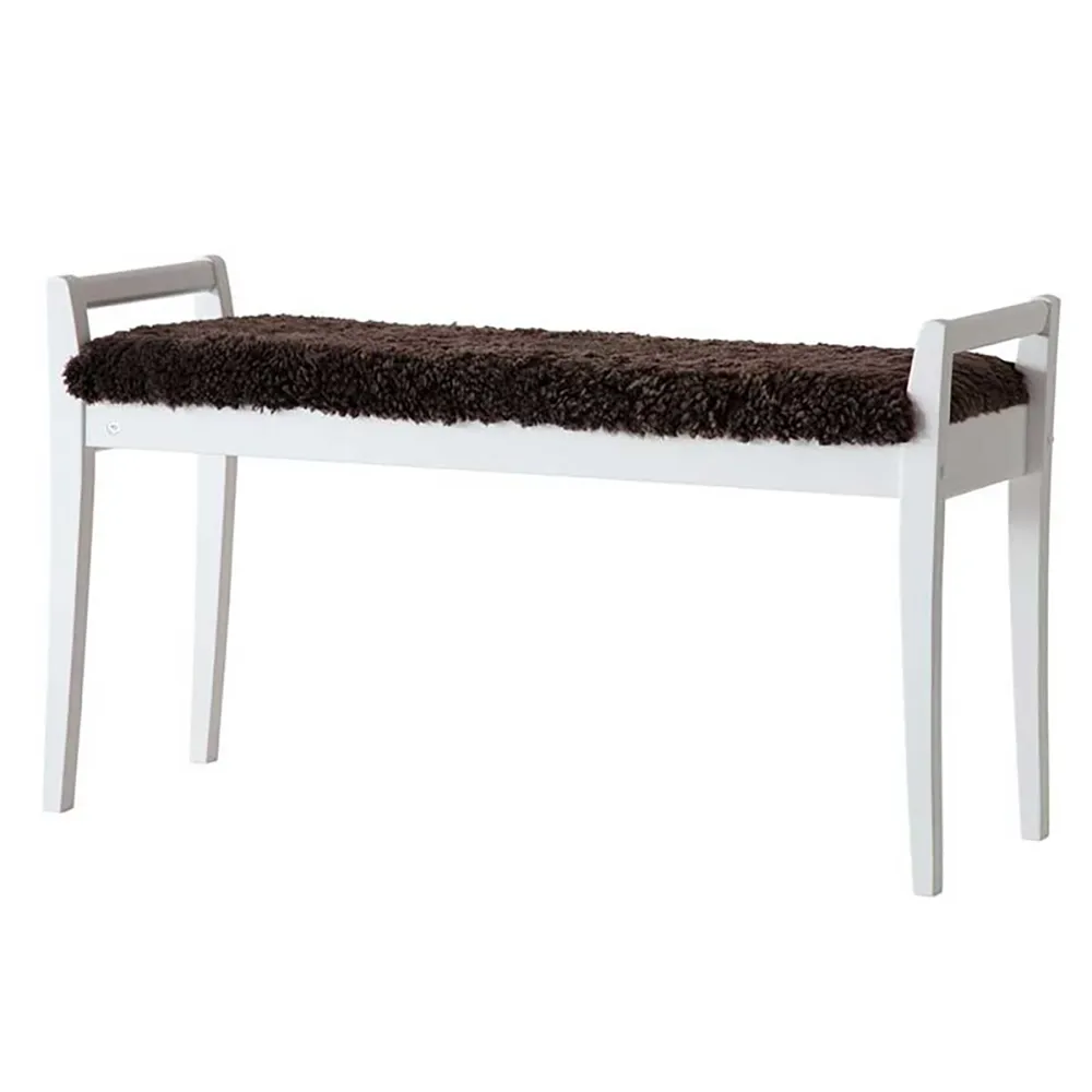 Meja Bench Weiß lackiert Birke/Schafsfell Braun