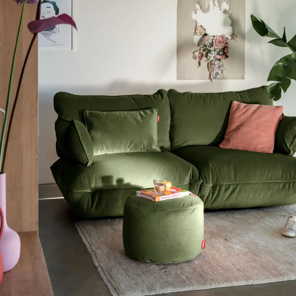 recycled point velvet puff deep green