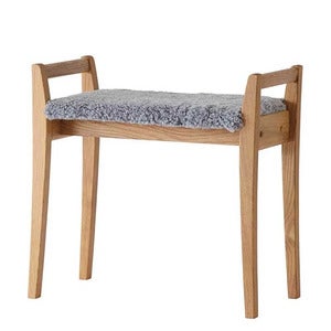 Meja Hocker Eiche geölt/Schafsfell hellgrau