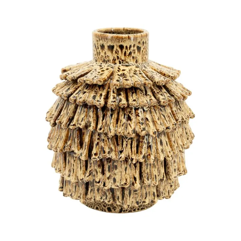 Frappe small Vase 23,5x23x26,5 cm Steingut Braun
