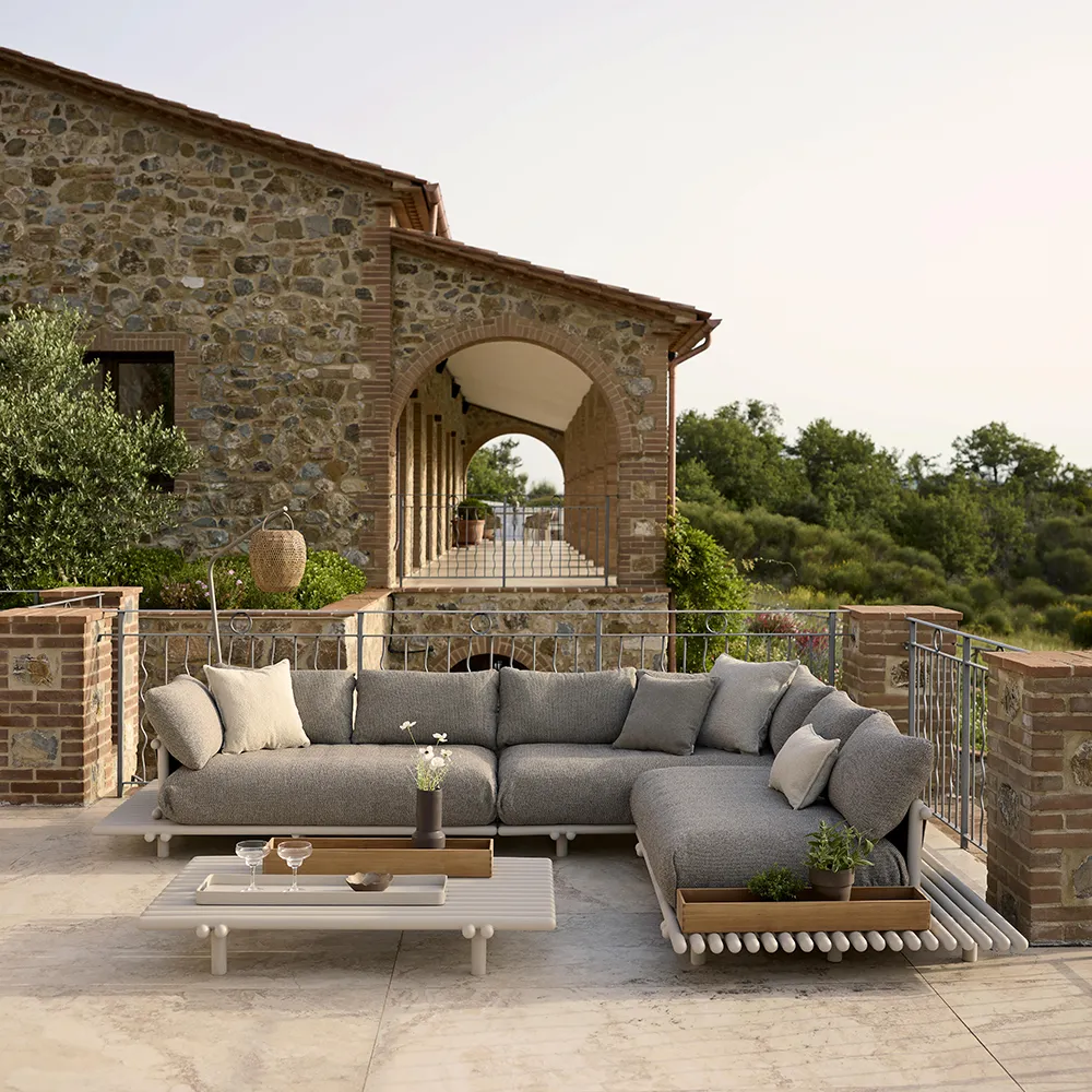 Sticks Sofa mit Chaiselongue Alu/light brown