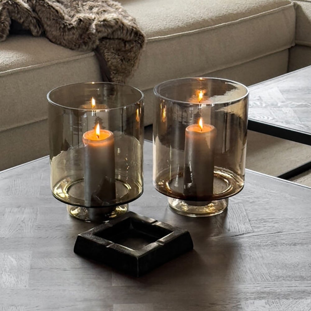 Reef Kerzenlaterne aus Glas Ø20 cm - Rauchbraun