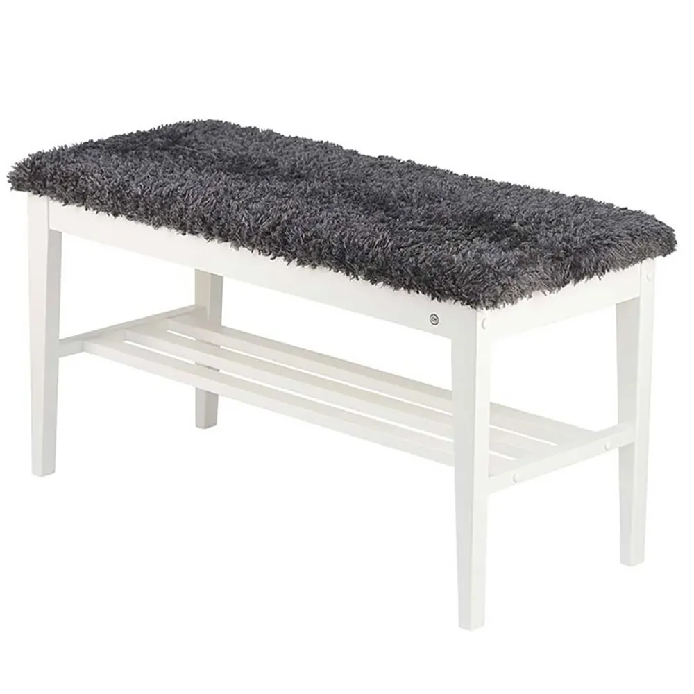 Nadja Bank Birke weiß lackiert/Schafsfelloptik dunkelgrau