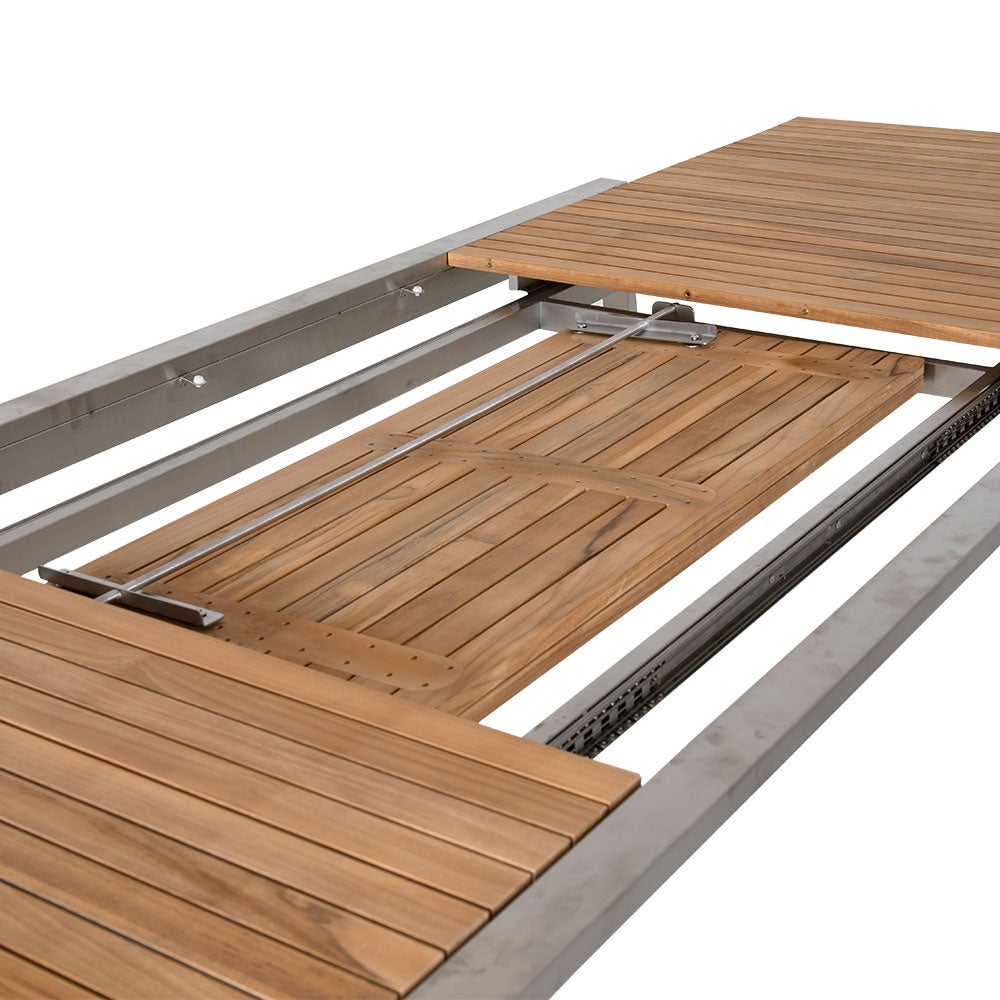 Naos Esstisch 100x220-320 cm Edelstahl/Teak