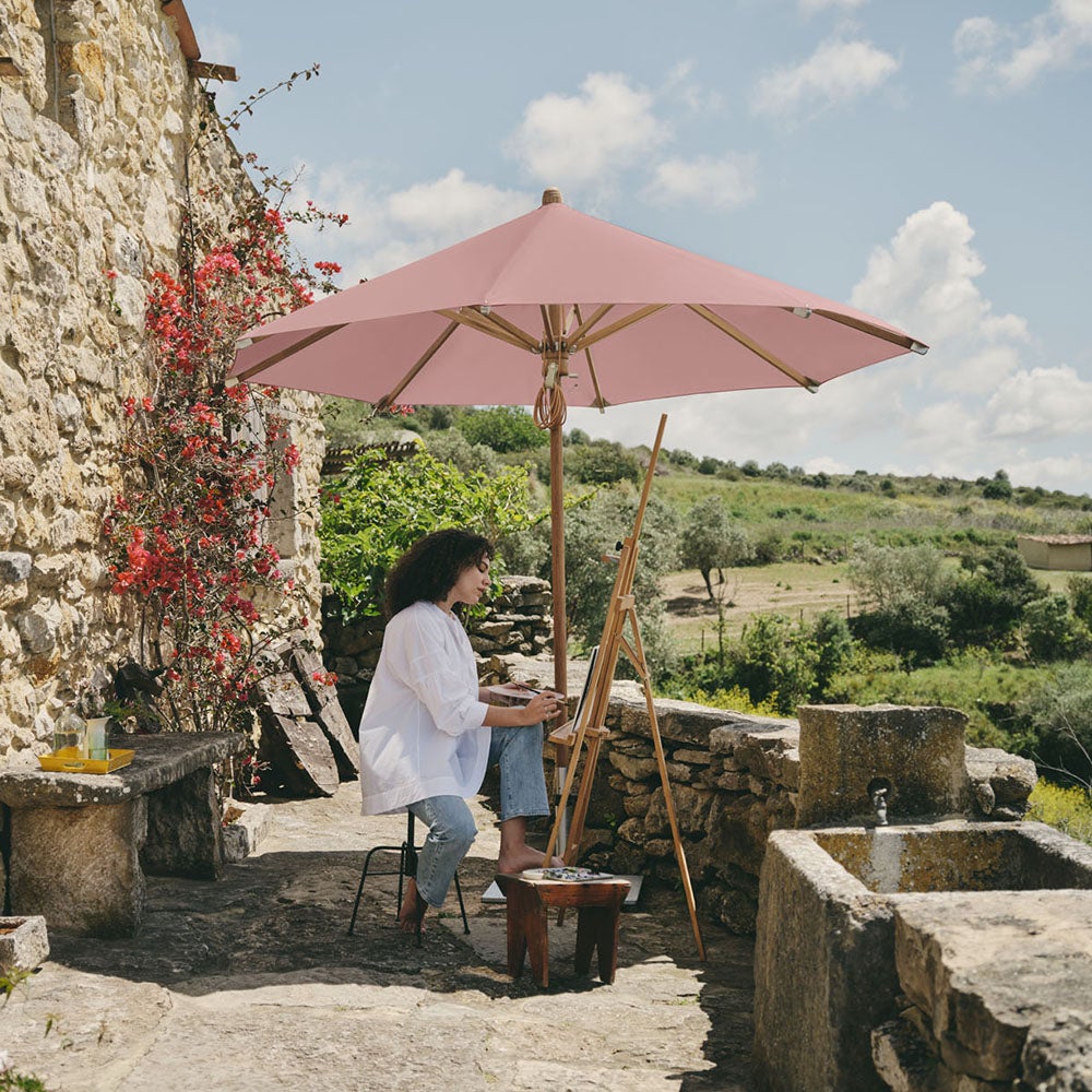 Teakholz-Sonnenschirm 300 cm Kat.5 652 Silber