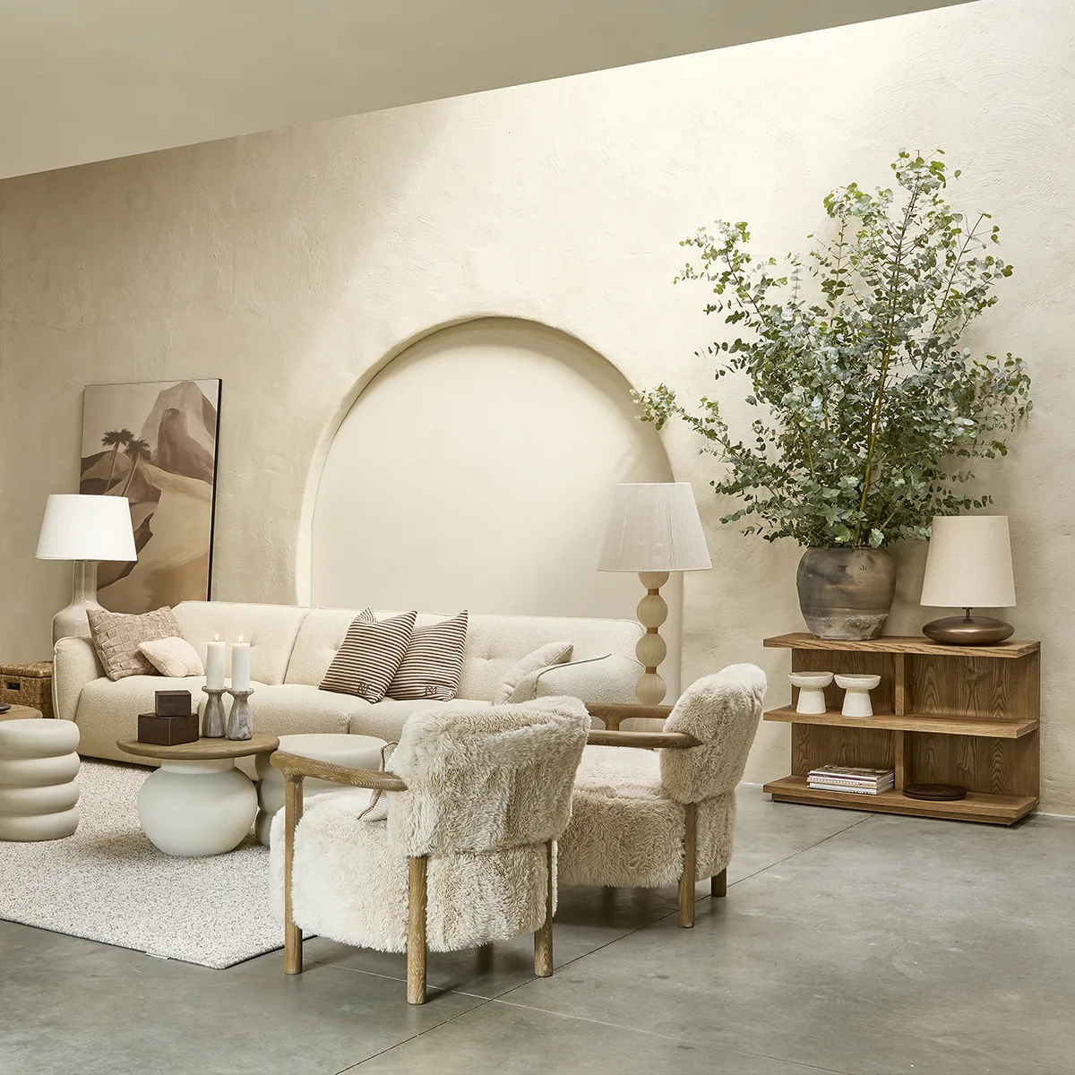 Sessel aus Eschenholz Glenn Cloud Fur Off White