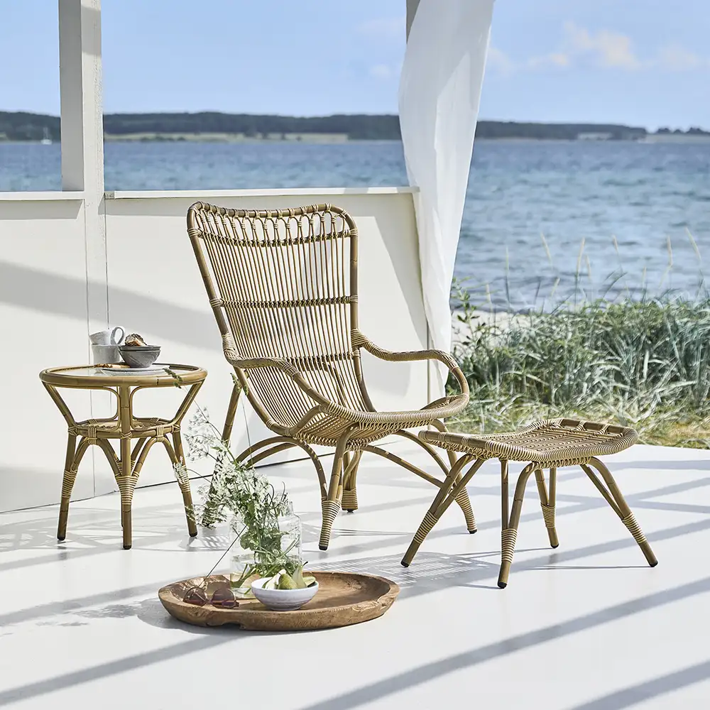 Tony Beistelltisch mit Glasplatte Kunst Rattan antik