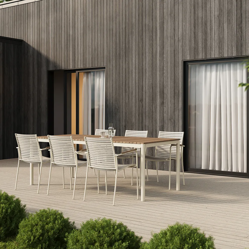 Mood Classic Esstisch 100x208 cm Sandgrau / Teak