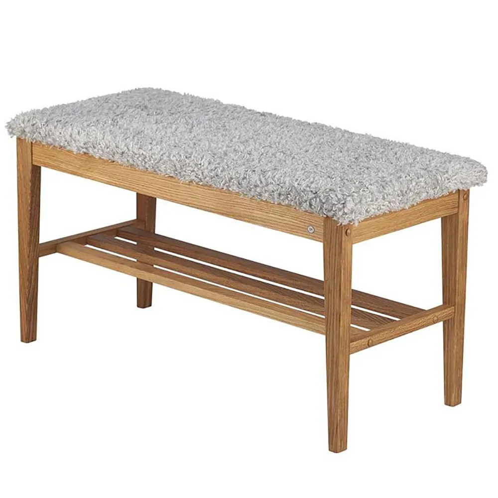 Nadja Bank Eiche geölt/Schafsfelloptik hellgrau